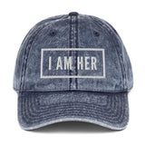 I AM HER Bold Statement Vintage Denim Cap - I AM HER Apparel