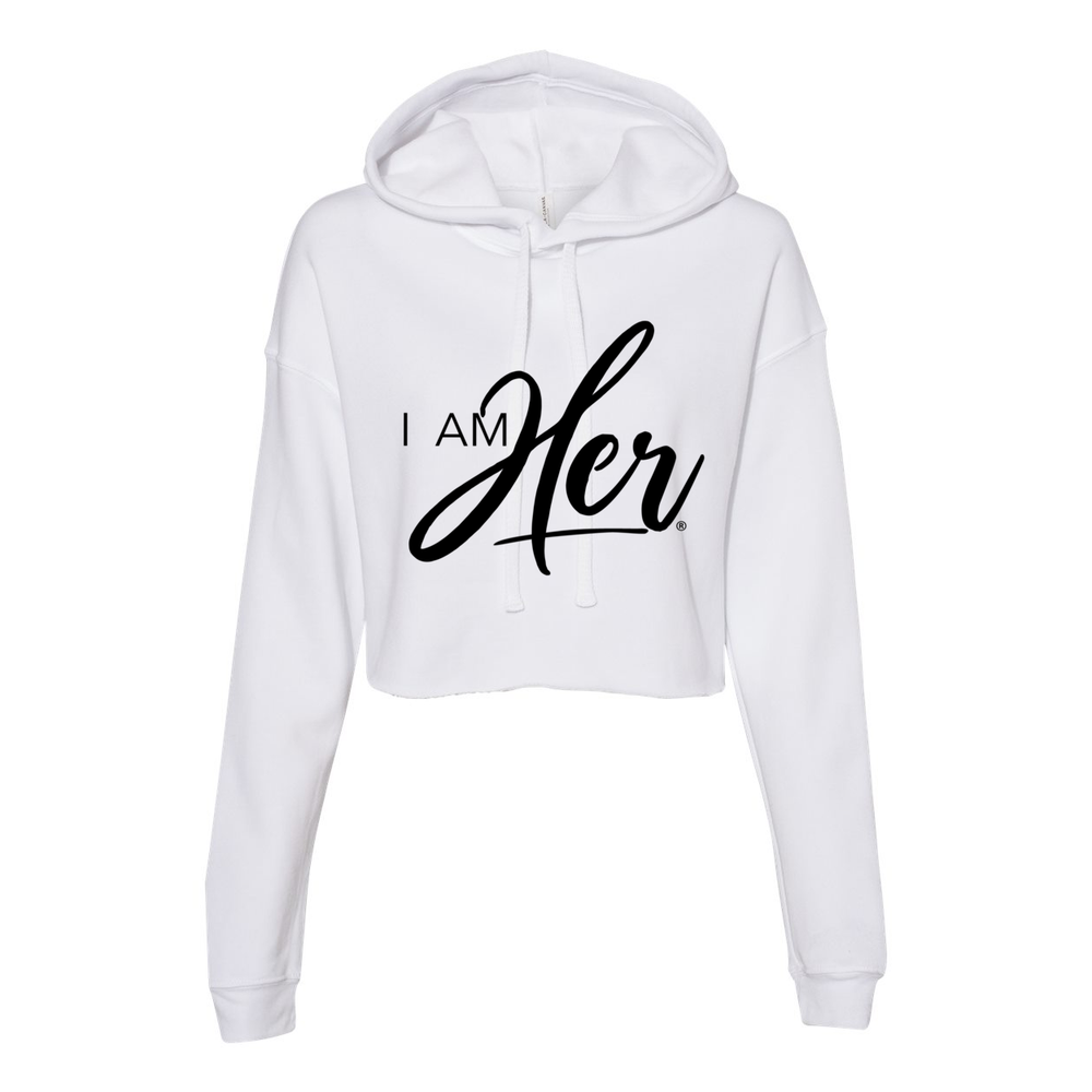 I AM HER Signature - Women's Cropped Fleece Hoodie - White