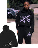 I AM HER Signature Cropped Hoodie + Jogger + Pom-Pom Beanie Set
