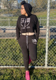 I AM HER Shield Cropped Hoodie + Jogger Set | Black & White