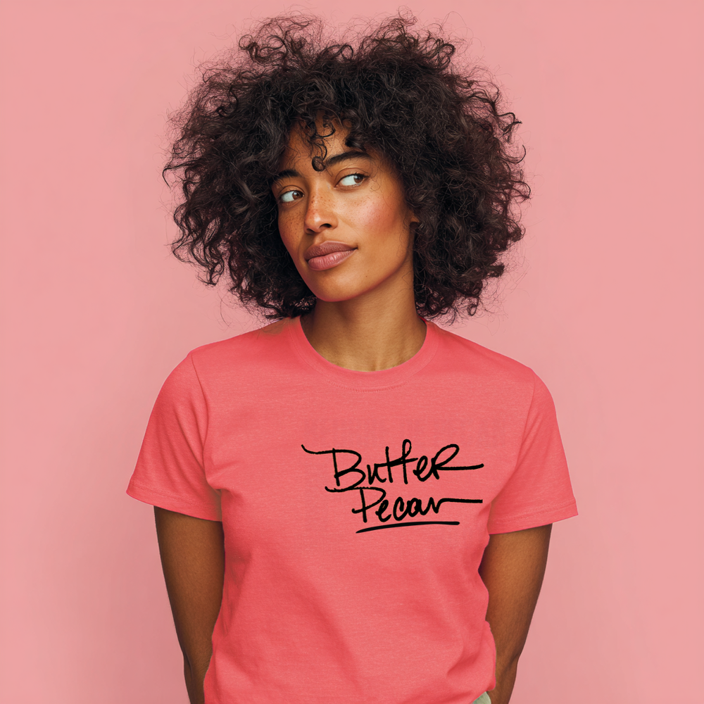 Butter Pecan – Women's Tee | Soft Golden Power | White on Black