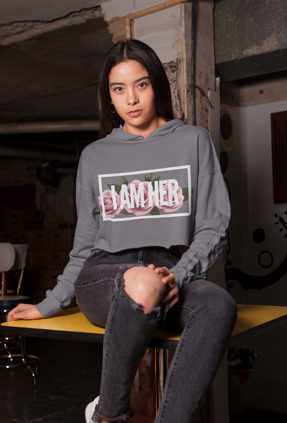 I AM HER en Rose - Women's Cropped Fleece Hoodie