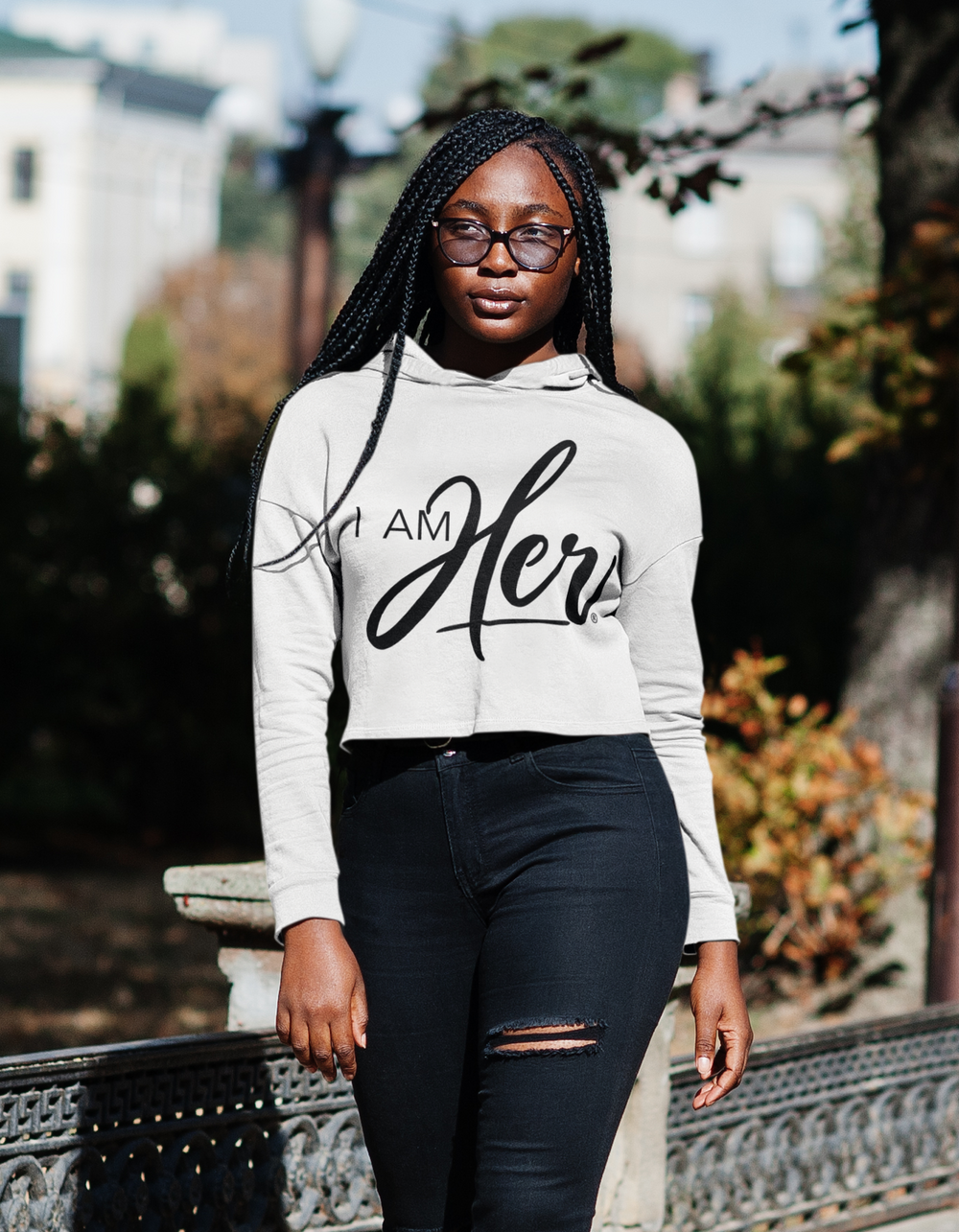 I AM HER Signature - Women's Cropped Fleece Hoodie - White