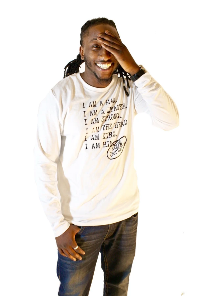 I AM A MAN - Men's White Longsleeve - I AM HER Apparel
