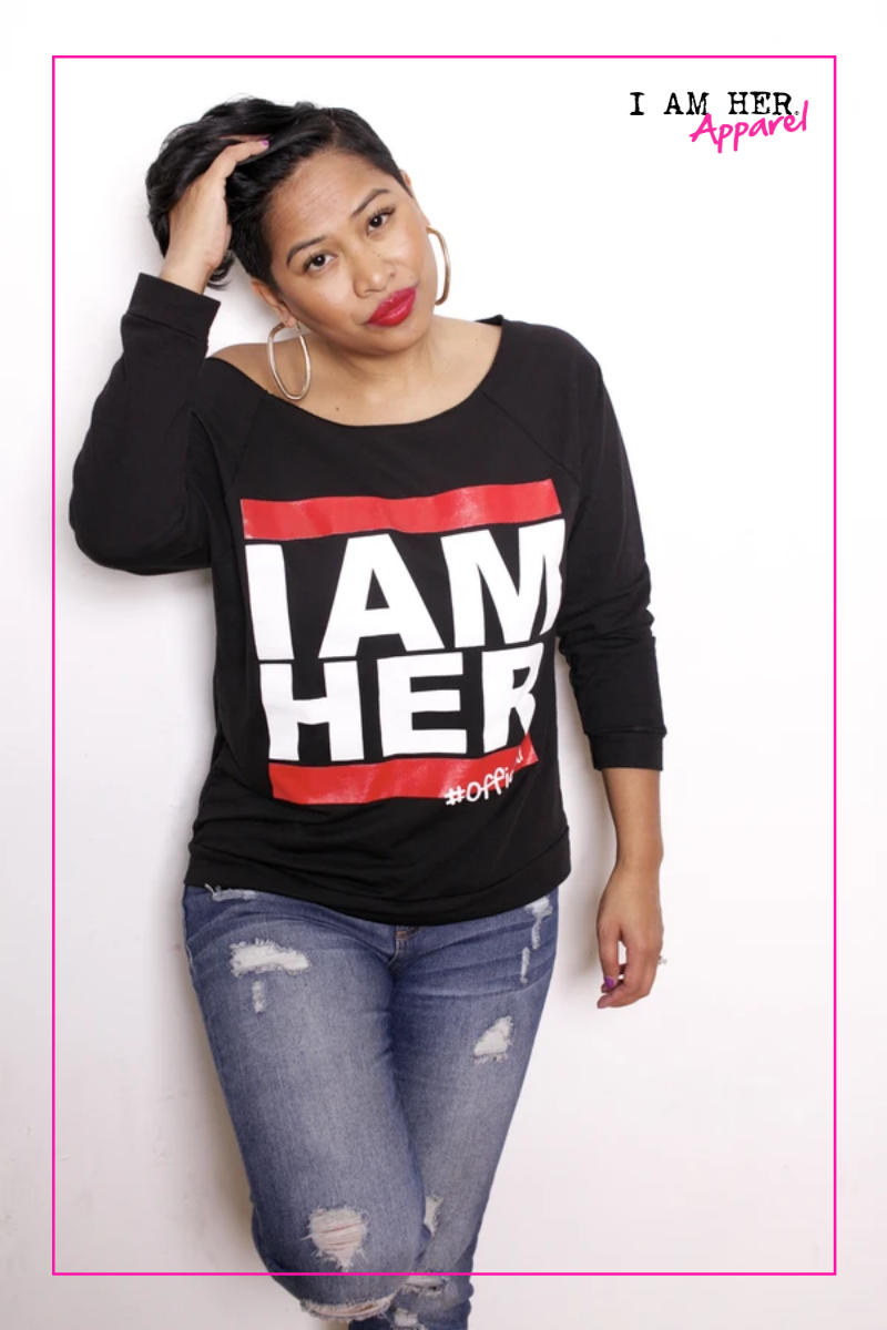 I AM HER Women's Wideneck Top - Black - I AM HER Apparel