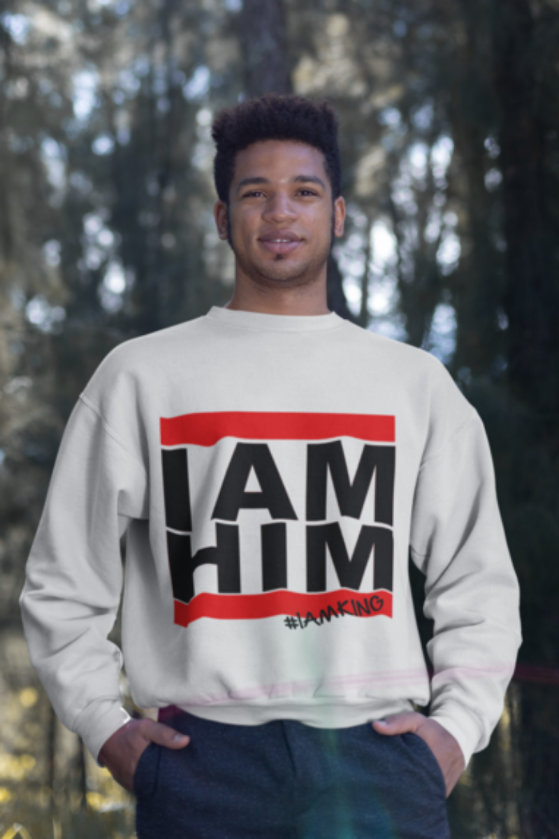 I AM HIM X I AM KING Casual Mens Crewneck Sweatshirt - White - I AM HER Apparel