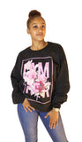 I AM HER Women's Crewneck Sweatshirt Rose Design - Black - I AM HER Apparel