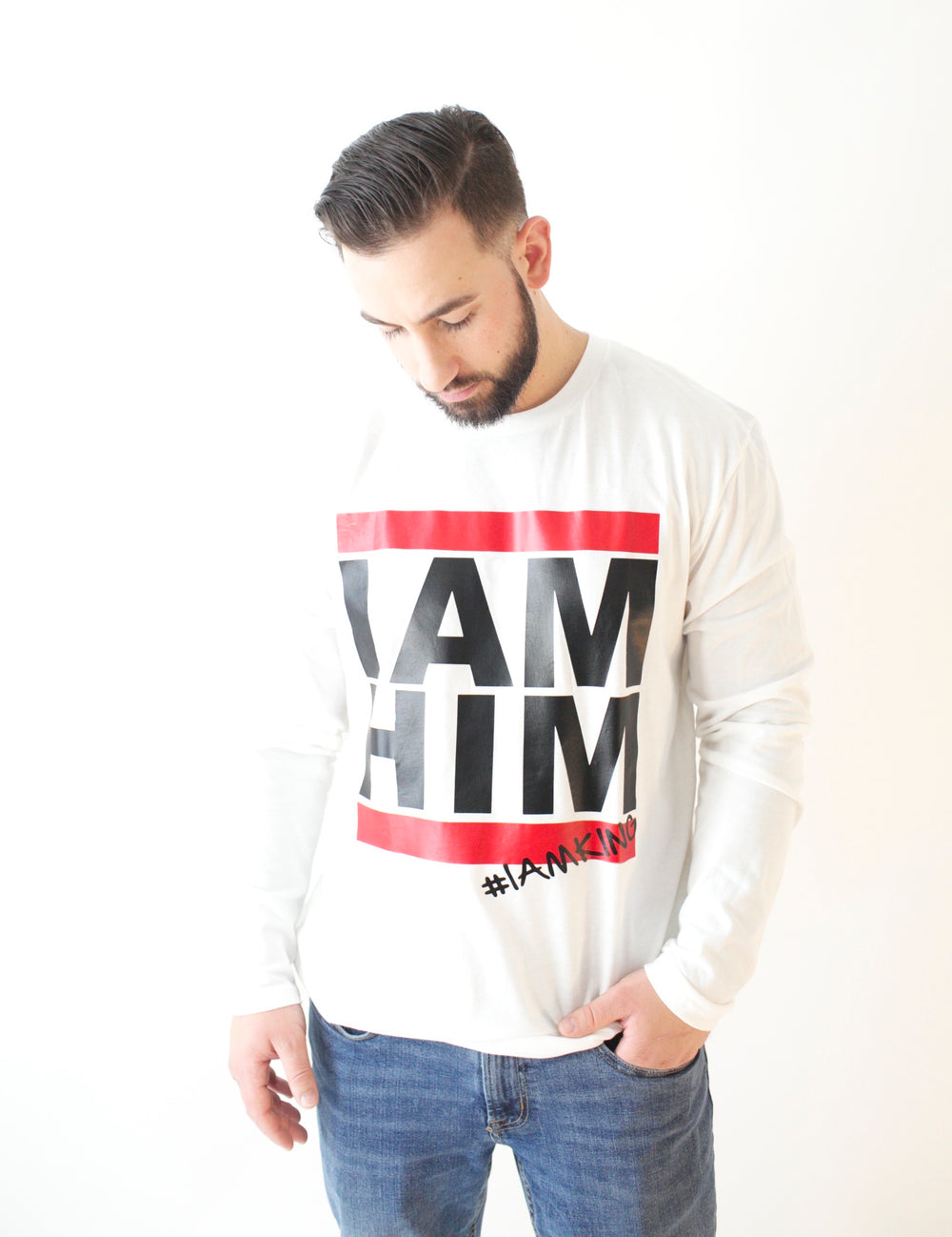 I AM HIM X I AM KING – Casual Men’s Longsleeve Shirt - White - I AM HER Apparel