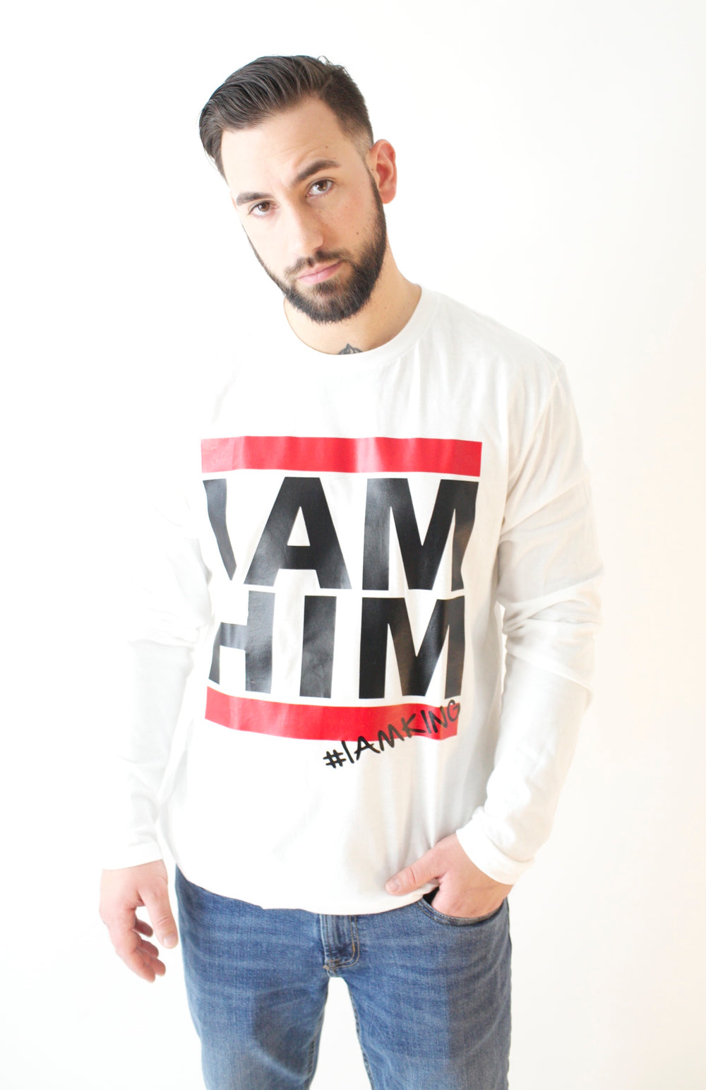I AM HIM X I AM KING – Casual Men’s Longsleeve Shirt - White - I AM HER Apparel
