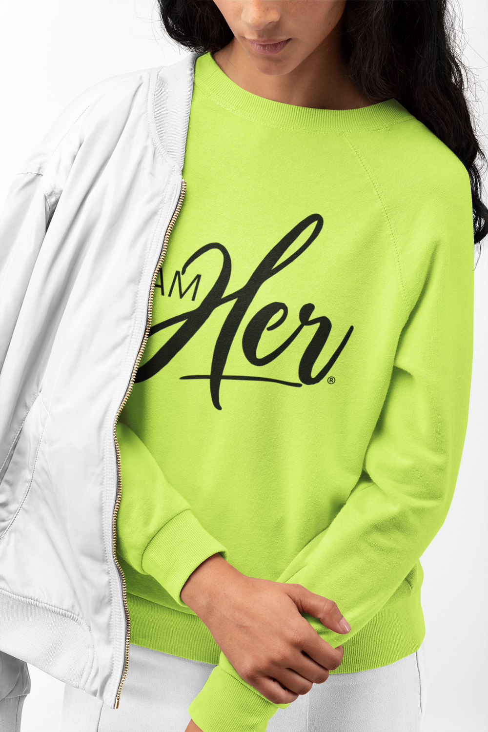 I AM HER Signature Women's Crewneck Sweater - Neon Green - I AM HER Apparel