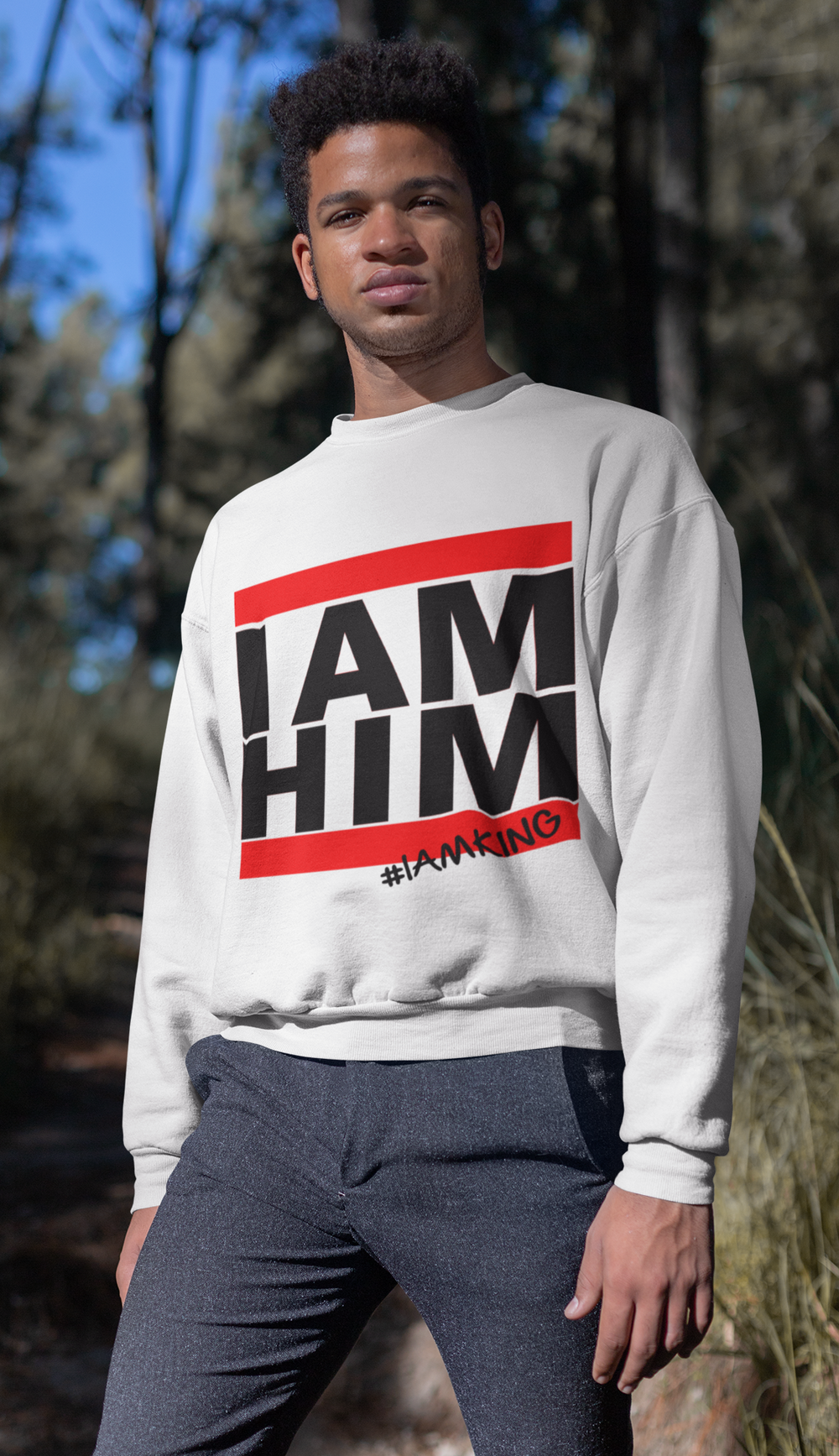 White crew top neck sweatshirt mens