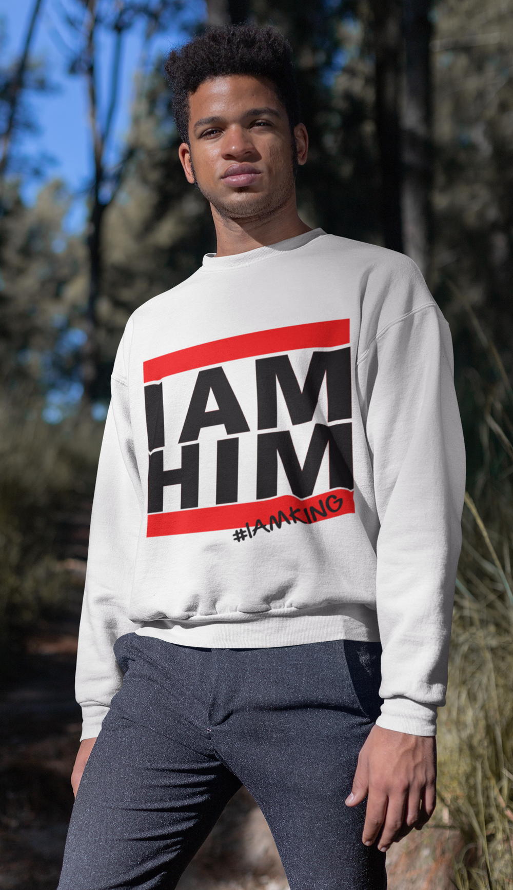 I AM HIM X I AM KING Casual Mens Crewneck Sweatshirt - White - I AM HER Apparel